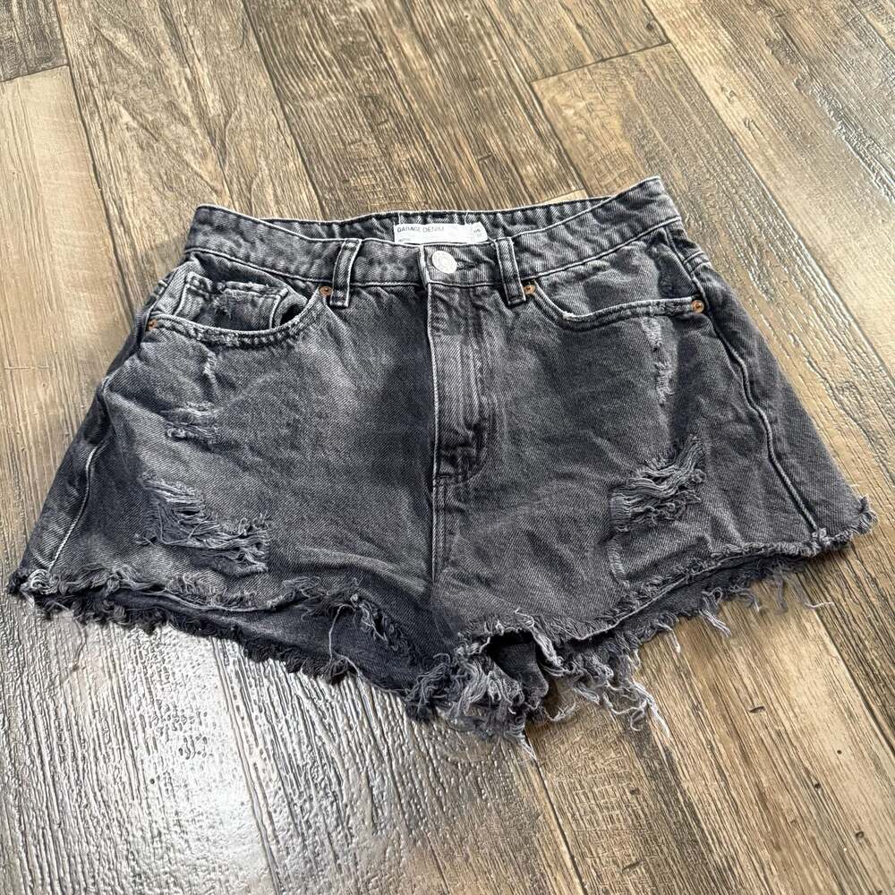 Garage Denim Festival Black Distressed Raw Hem High Rise Jean Shorts Size 5/27